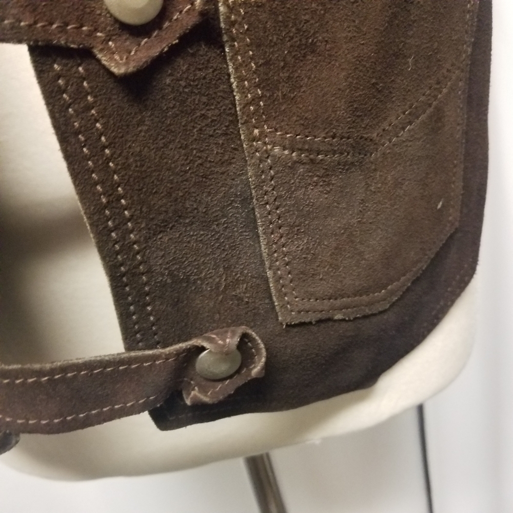 Vintage 70s Handmade Western Boho‎ Cowgirl Brown Suede Leather Snap Vest Md - Picture 9 of 10